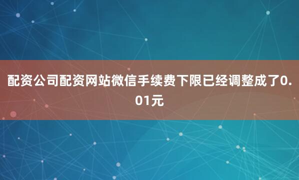 配资公司配资网站微信手续费下限已经调整成了0.01元